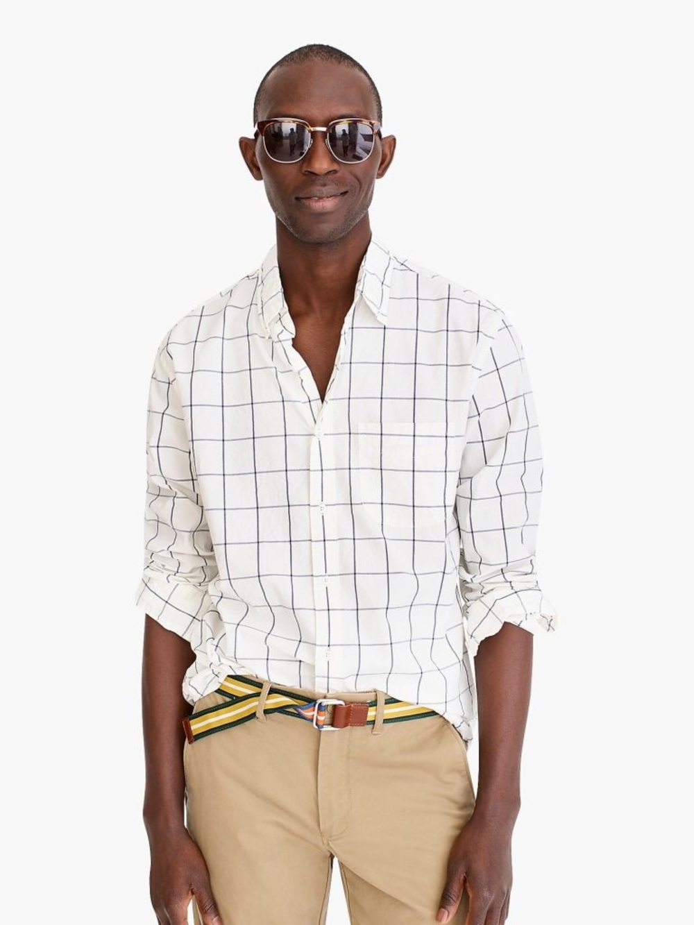 J.Crew Classic Cotton Poplin Stretch Buttondown Windowpane Shirt White Medium